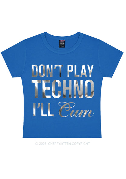 Dont Play Techno Silver Foil Printed Y2K Baby Tee Cherrykitten