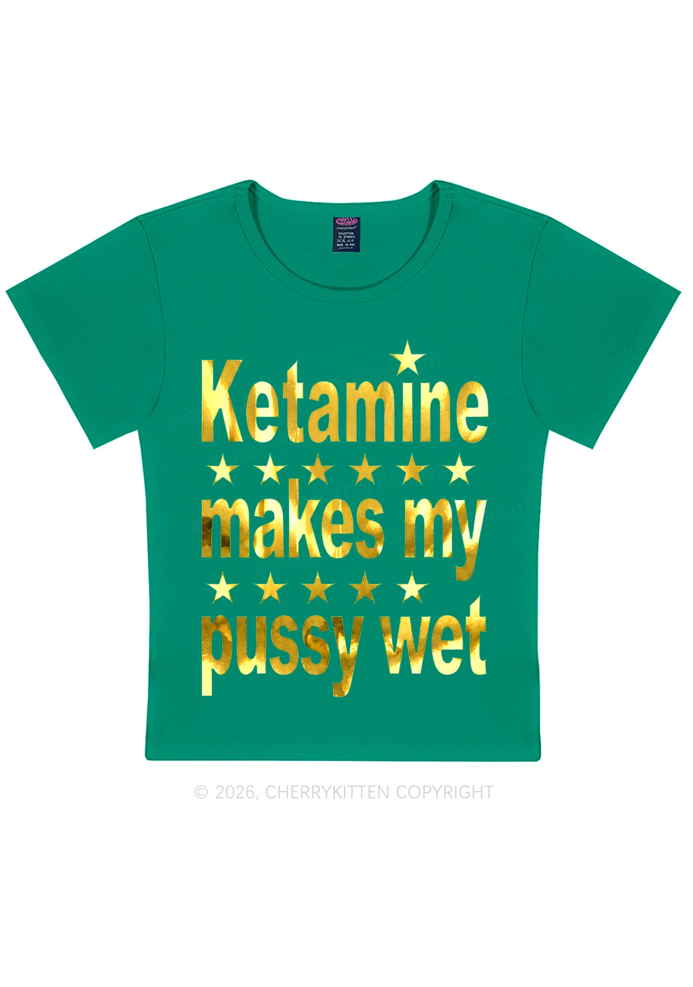 K Makes My Puxxy Wet Silver Foil Printed Y2K Baby Tee Cherrykitten