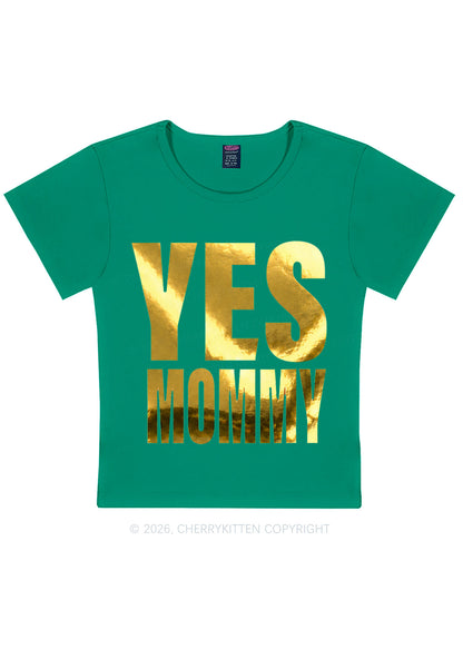 Yes Mommy Silver Foil Printed Y2K Baby Tee Cherrykitten