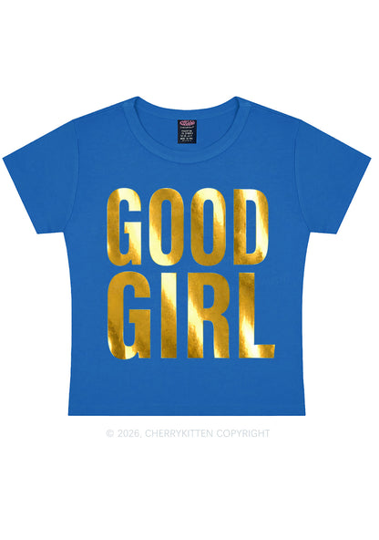 Good Girl Silver Foil Printed Y2K Baby Tee Cherrykitten