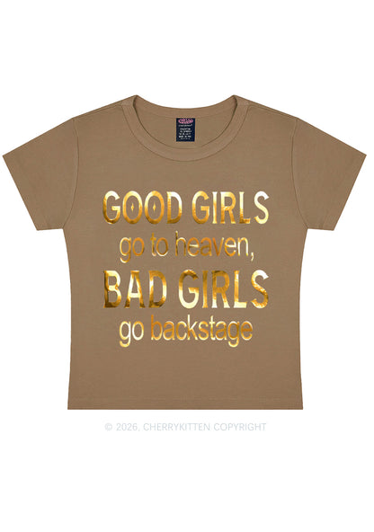 Bad Girls Go Backstage Silver Foil Printed Y2K Baby Tee Cherrykitten