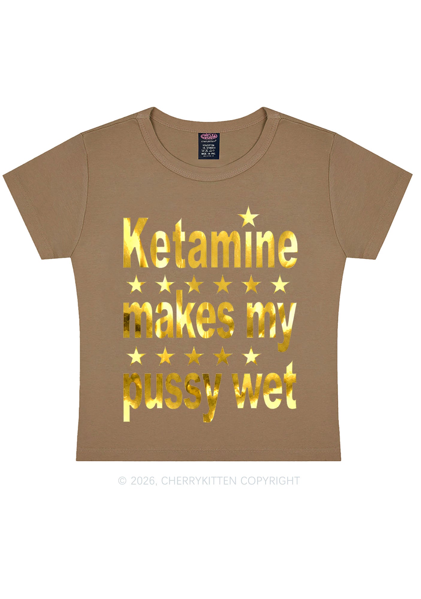 K Makes My Puxxy Wet Silver Foil Printed Y2K Baby Tee Cherrykitten