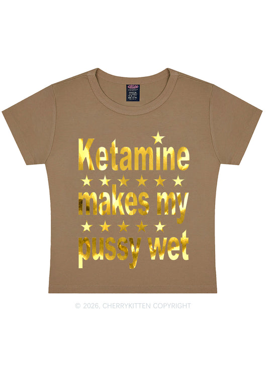 K Makes My Puxxy Wet Silver Foil Printed Y2K Baby Tee Cherrykitten