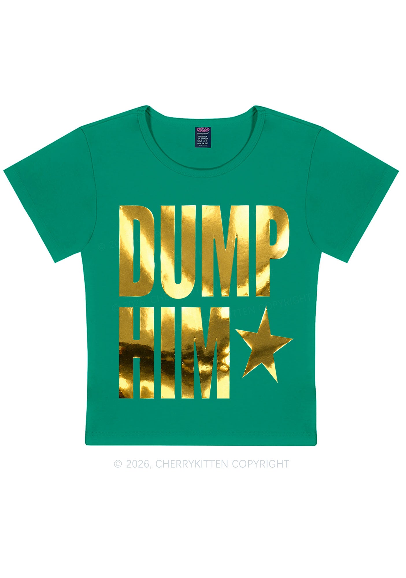 Dump Him Silver Foil Printed Y2K Baby Tee Cherrykitten