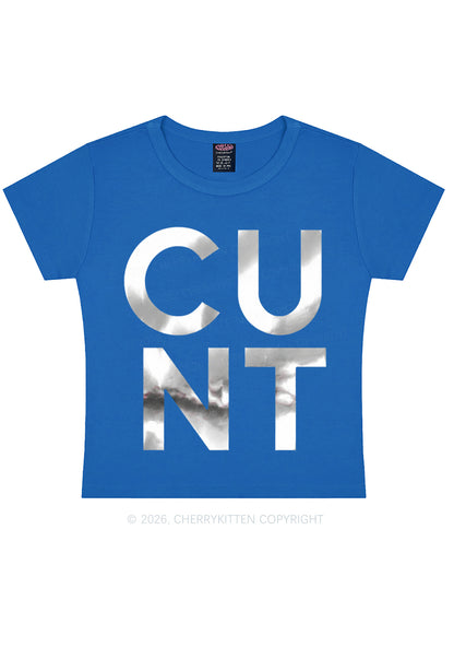 Cxxt Silver Foil Printed Y2K Baby Tee Cherrykitten
