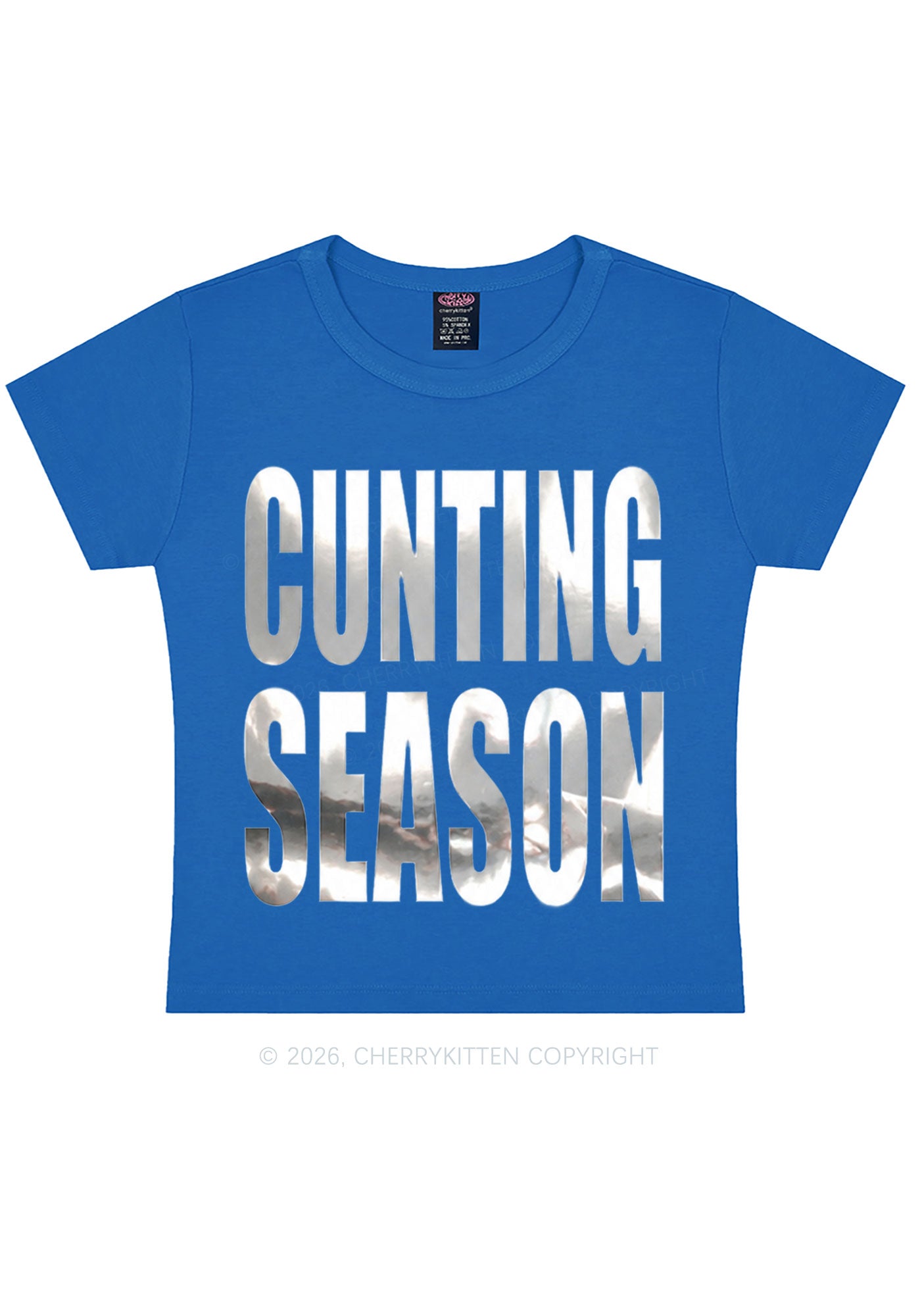 Cxxting Season Silver Foil Printed Y2K Baby Tee Cherrykitten