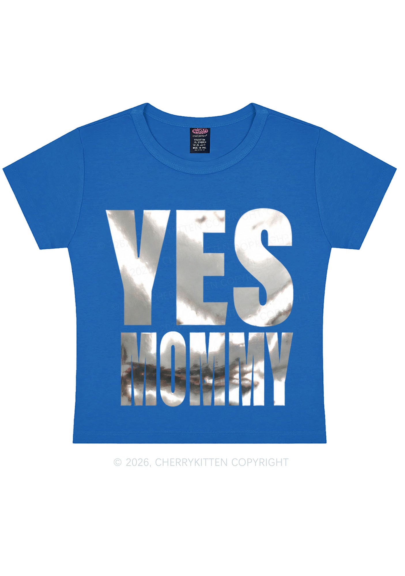 Yes Mommy Silver Foil Printed Y2K Baby Tee Cherrykitten