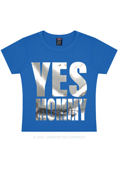 Yes Mommy Silver Foil Printed Y2K Baby Tee Cherrykitten