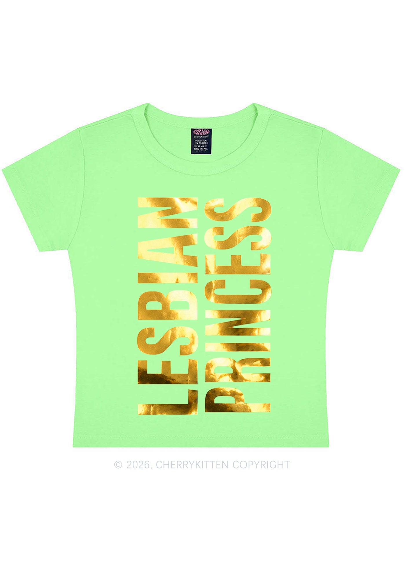 Lesbian Princess Pride Silver Foil Printed Y2K Baby Tee Cherrykitten