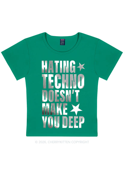 Hating Techno Silver Foil Printed Y2K Baby Tee Cherrykitten