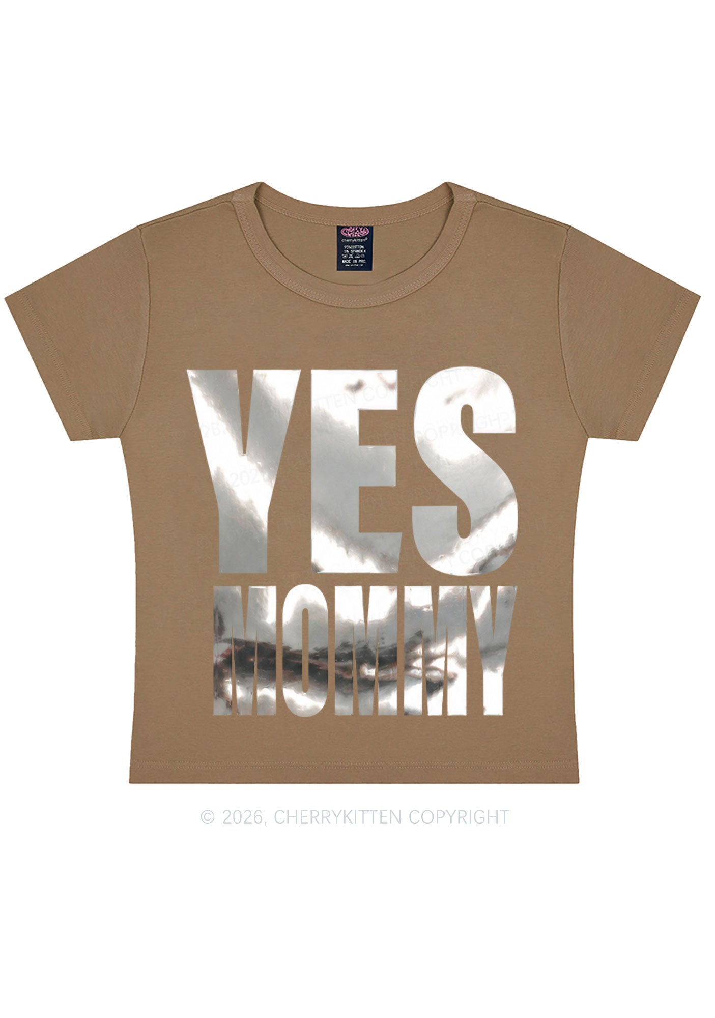 Yes Mommy Silver Foil Printed Y2K Baby Tee Cherrykitten