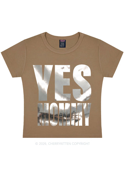 Yes Mommy Silver Foil Printed Y2K Baby Tee Cherrykitten