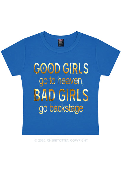 Bad Girls Go Backstage Silver Foil Printed Y2K Baby Tee Cherrykitten