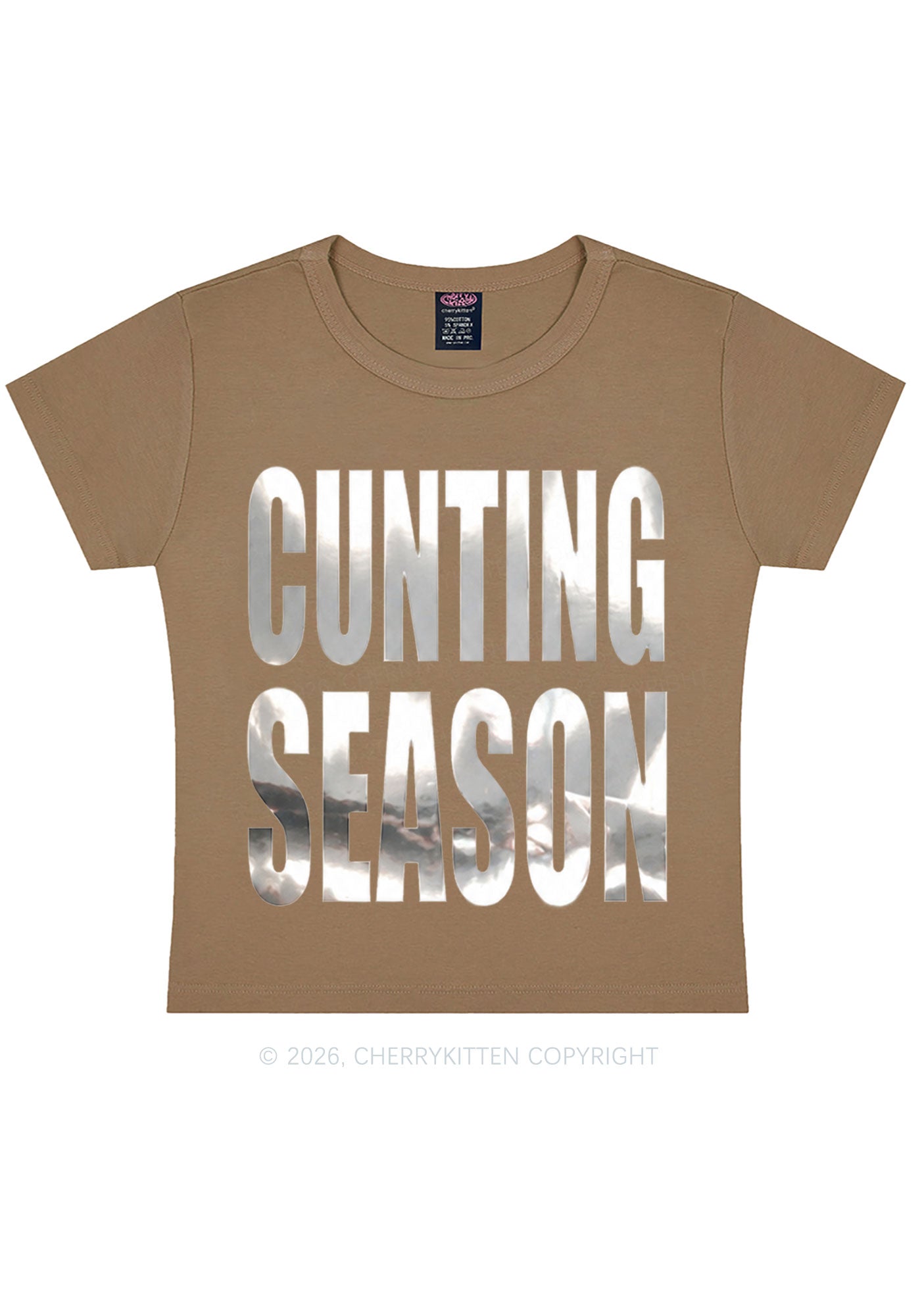 Cxxting Season Silver Foil Printed Y2K Baby Tee Cherrykitten