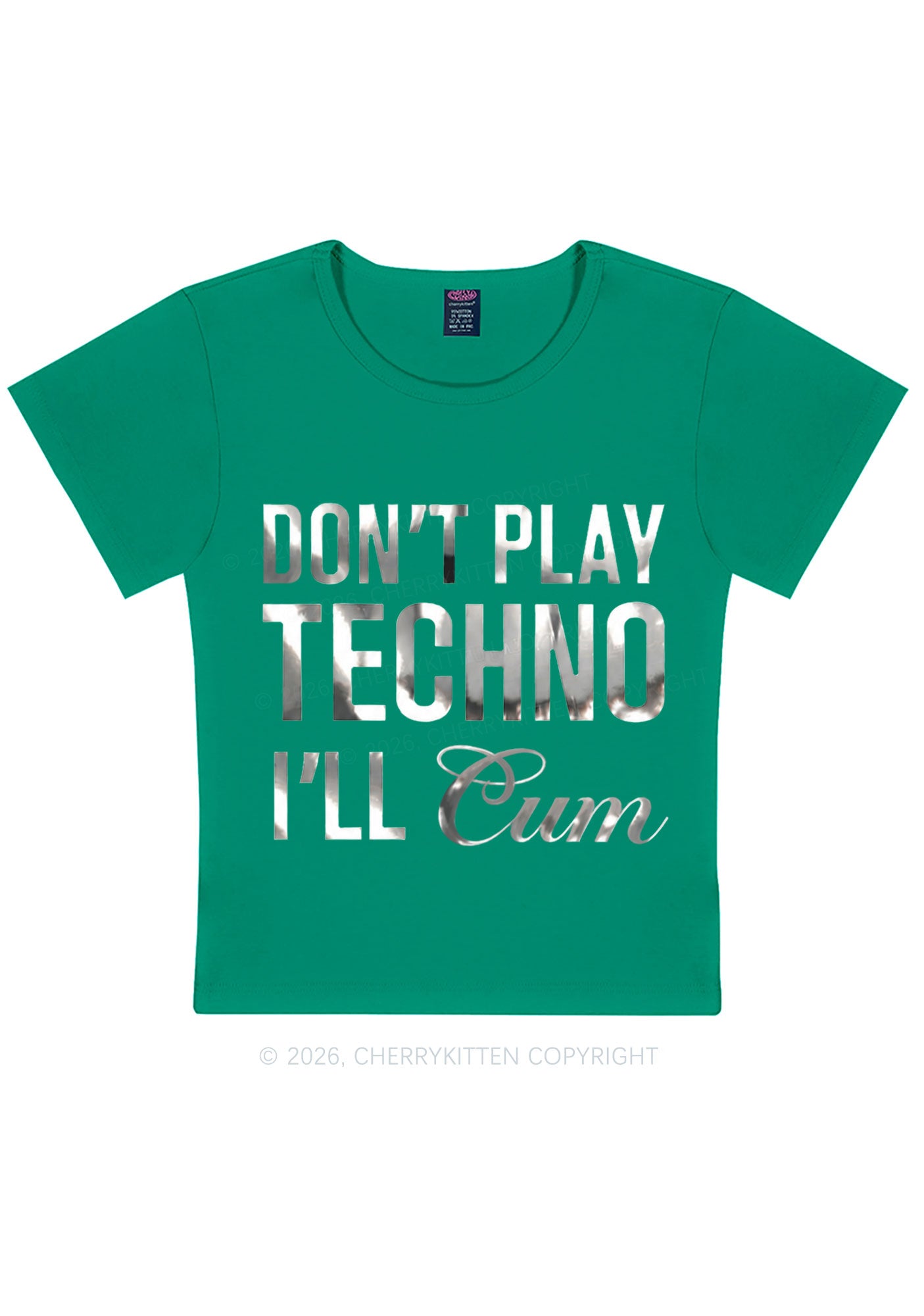 Dont Play Techno Silver Foil Printed Y2K Baby Tee Cherrykitten