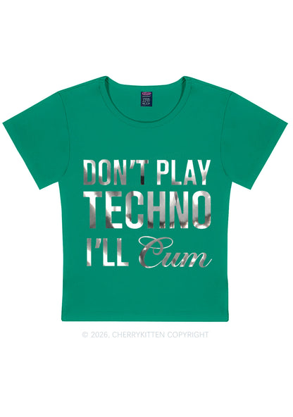 Dont Play Techno Silver Foil Printed Y2K Baby Tee Cherrykitten