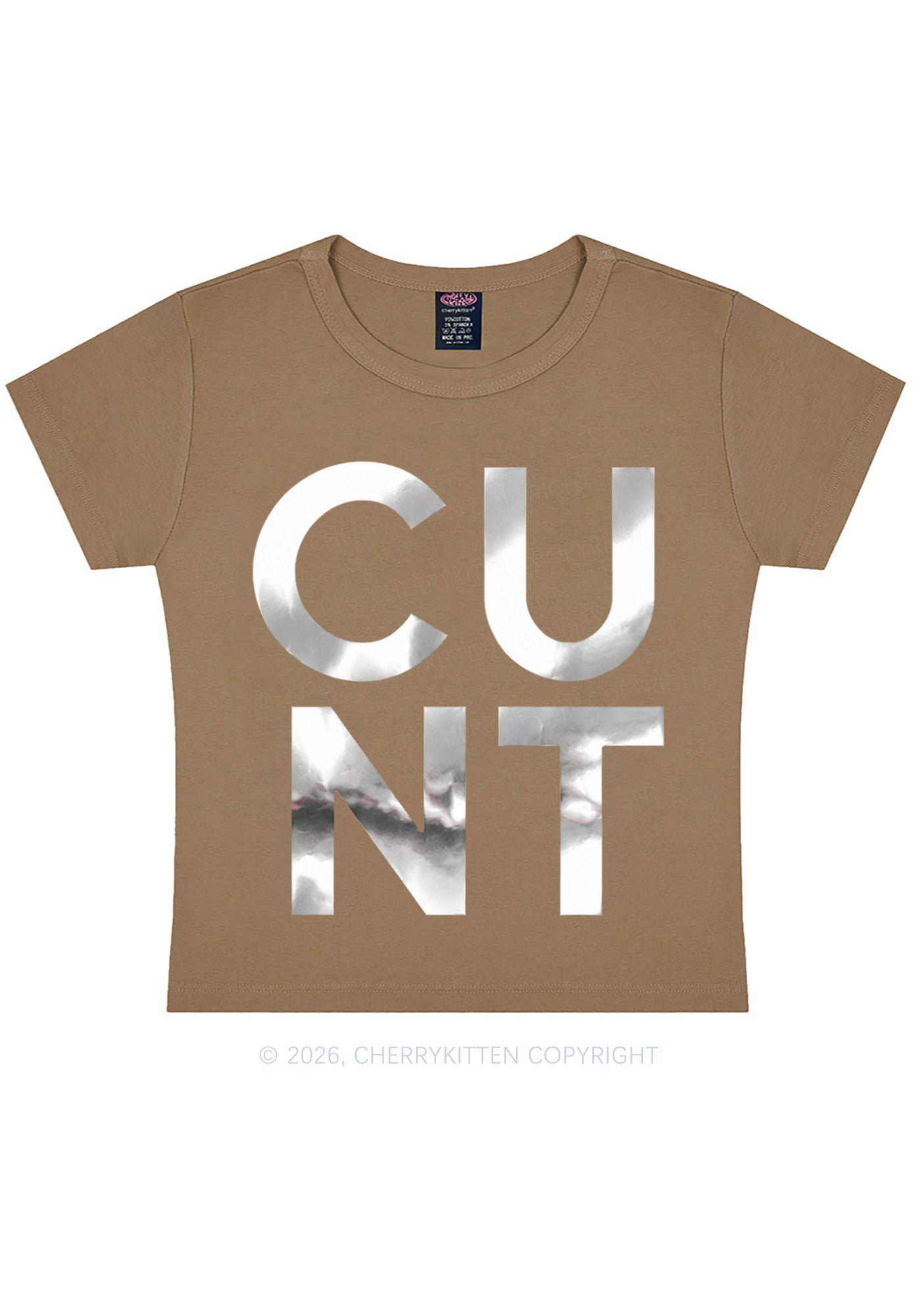 Cxxt Silver Foil Printed Y2K Baby Tee Cherrykitten