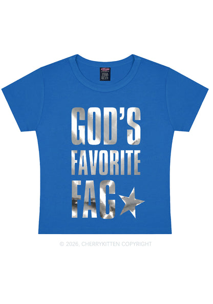Gods Favorite Fag Pride Silver Foil Printed Y2K Baby Tee Cherrykitten