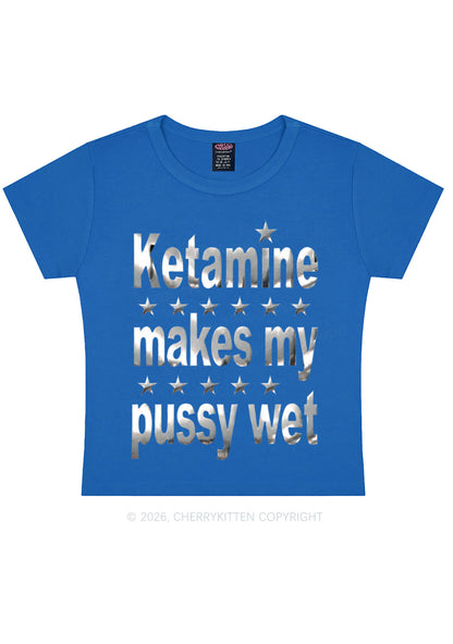 K Makes My Puxxy Wet Silver Foil Printed Y2K Baby Tee Cherrykitten