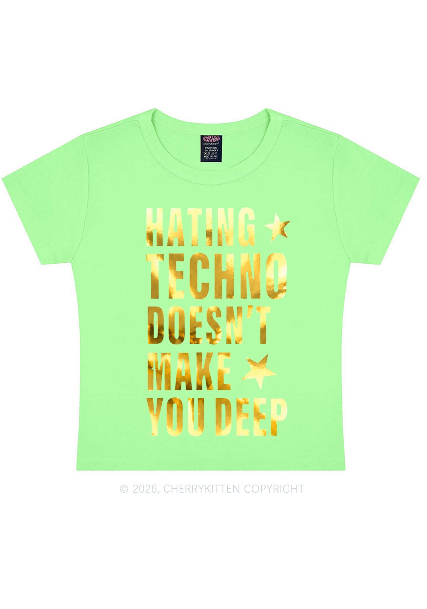 Hating Techno Silver Foil Printed Y2K Baby Tee Cherrykitten