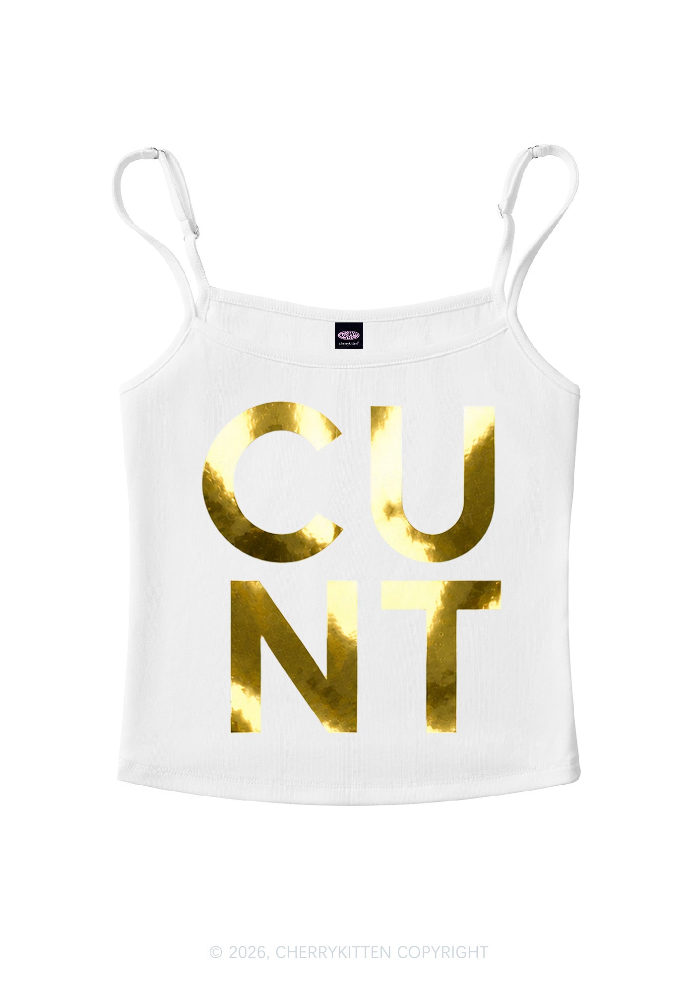 Cxxt Silver Foil Printed Y2K Spaghetti Strap Cami Cherrykitten