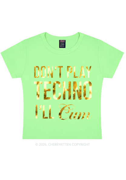 Dont Play Techno Silver Foil Printed Y2K Baby Tee Cherrykitten