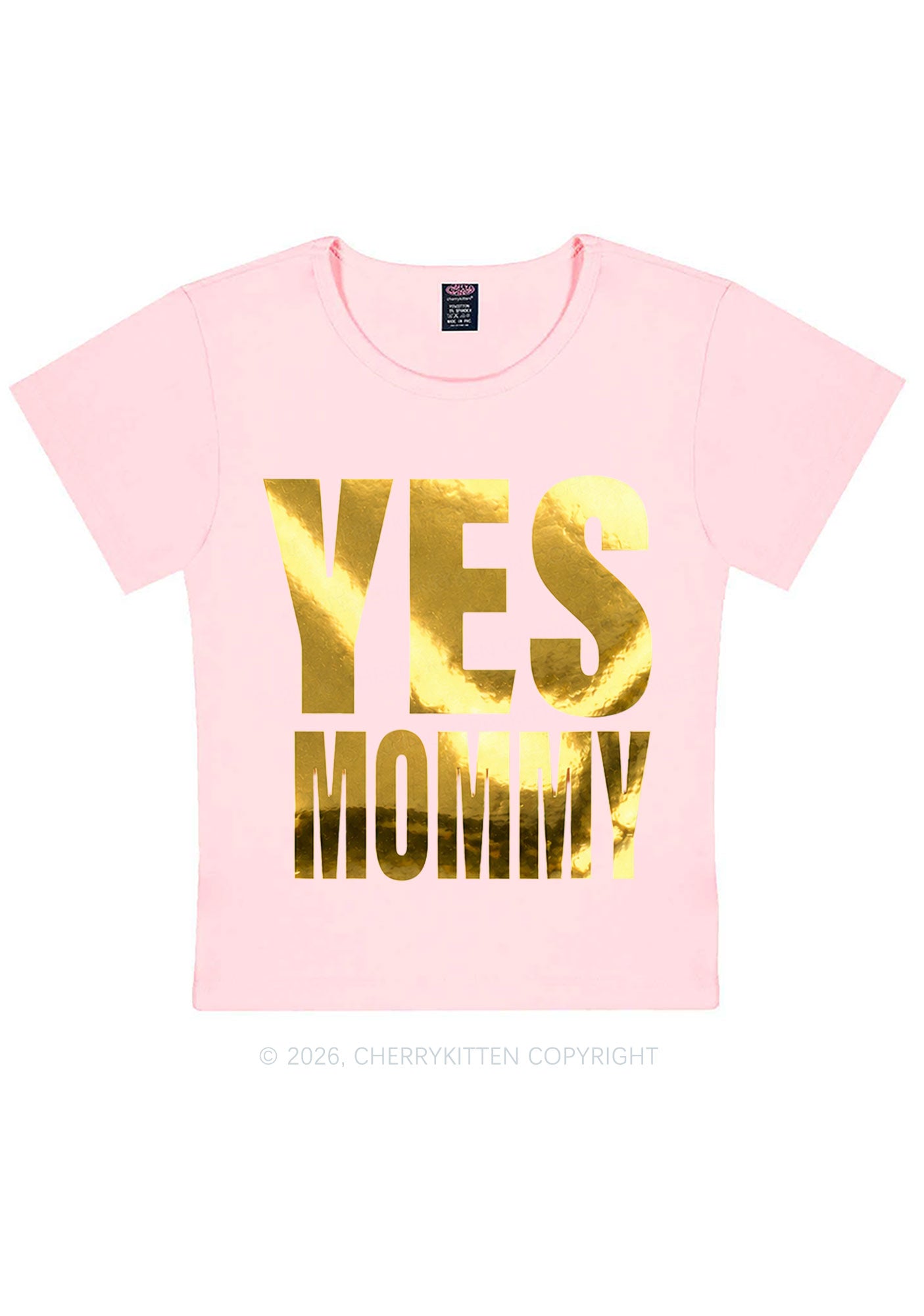Yes Mommy Silver Foil Printed Y2K Baby Tee Cherrykitten