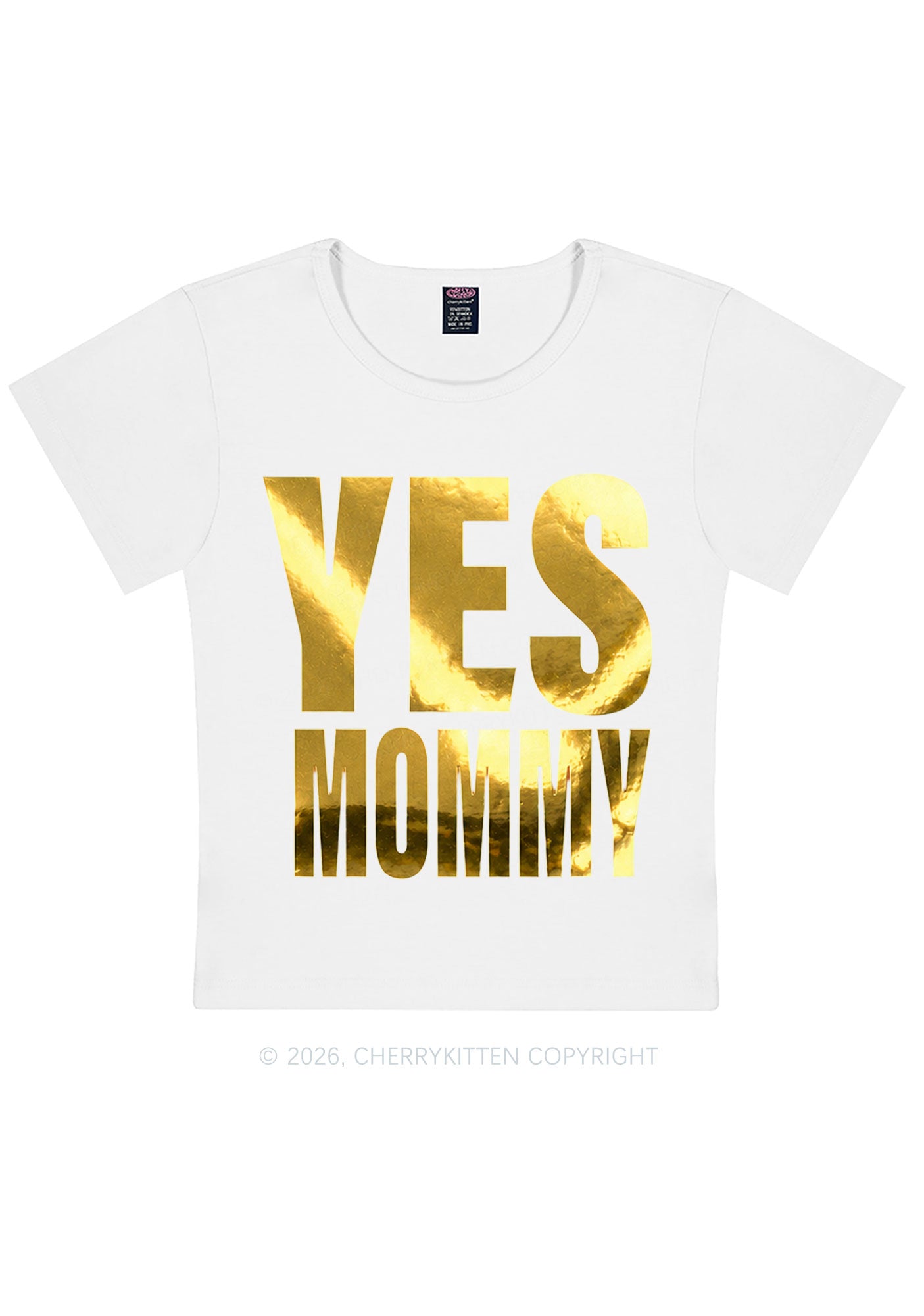 Yes Mommy Silver Foil Printed Y2K Baby Tee Cherrykitten