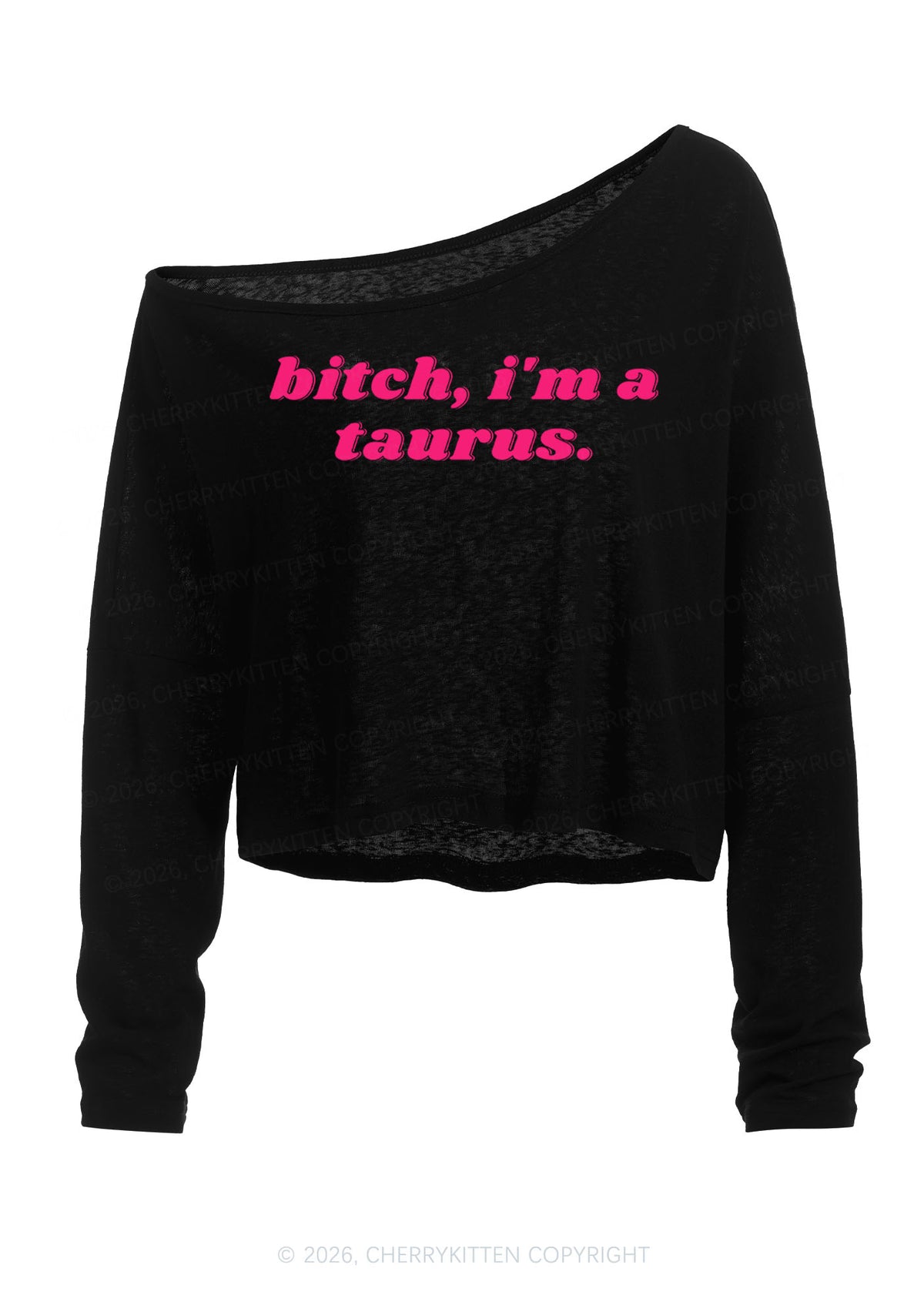 Bxtch I'm A Custom Zodiac Y2K Off Shoulder Long Sleeve Crop Top Cherrykitten