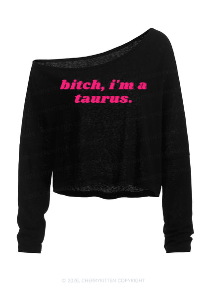Bxtch I'm A Custom Zodiac Y2K Off Shoulder Long Sleeve Crop Top Cherrykitten