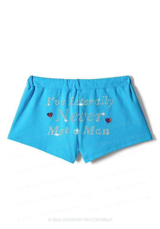 Rhinestone Never Met A Man Pride Y2K Drawstring Mini Shorts Cherrykitten