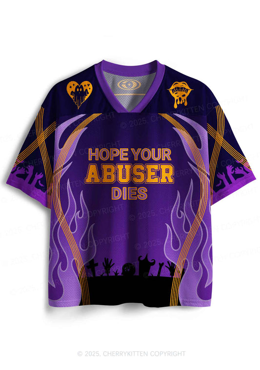 Custom Halloween Hope Your Abuser Dies Y2K Sport Jersey Shirts Cherrykitten