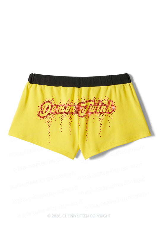 Rhinestone Demon Twink Pride Y2K Drawstring Mini Shorts Cherrykitten
