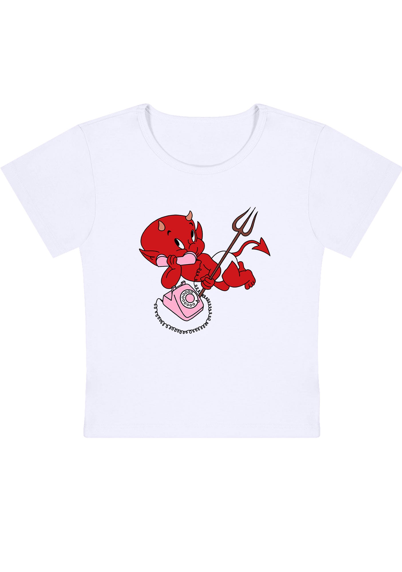 Little Devil On The Phone Y2K Baby Tee