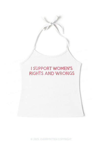 Rhinestone I Support Women Y2K Halter Neck Cami Cherrykitten