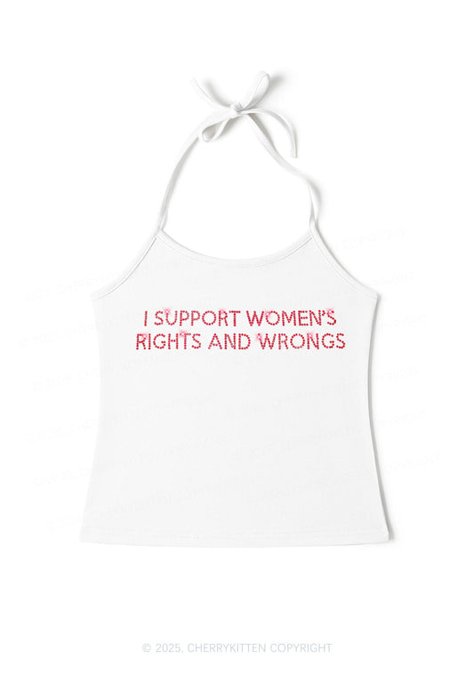 Rhinestone I Support Women Y2K Halter Neck Cami Cherrykitten