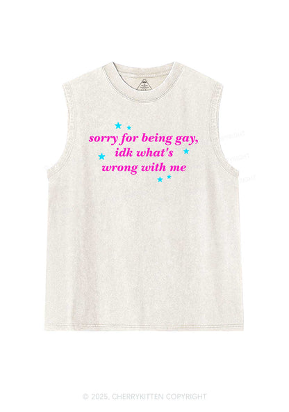 Sorry For Being Gay Pride Y2K Washed Muscle Tank Cherrykitten