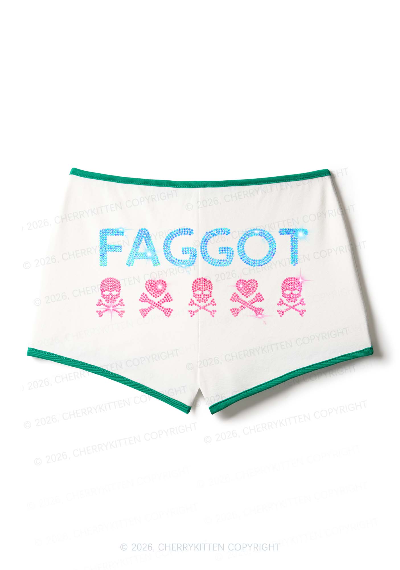 Rhinestone Faggot Skull Pride Y2K Booty Shorts Cherrykitten