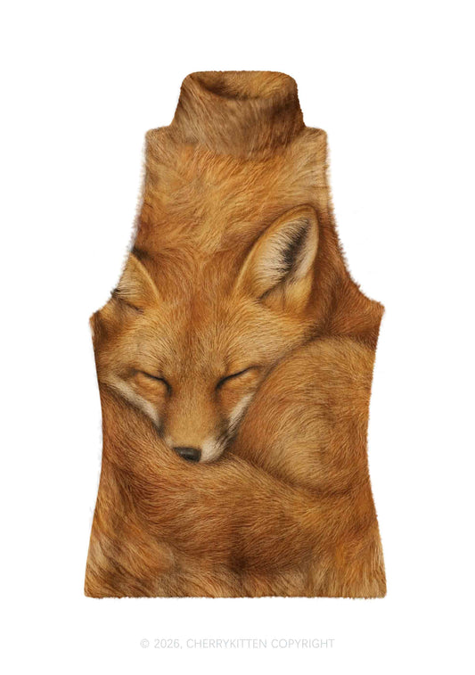 Sleeping Fox Y2K Knit Turtleneck Tank Top Cherrykitten