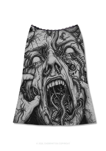 Halloween Insect On Face Y2K Print Midi Skirt Cherrykitten