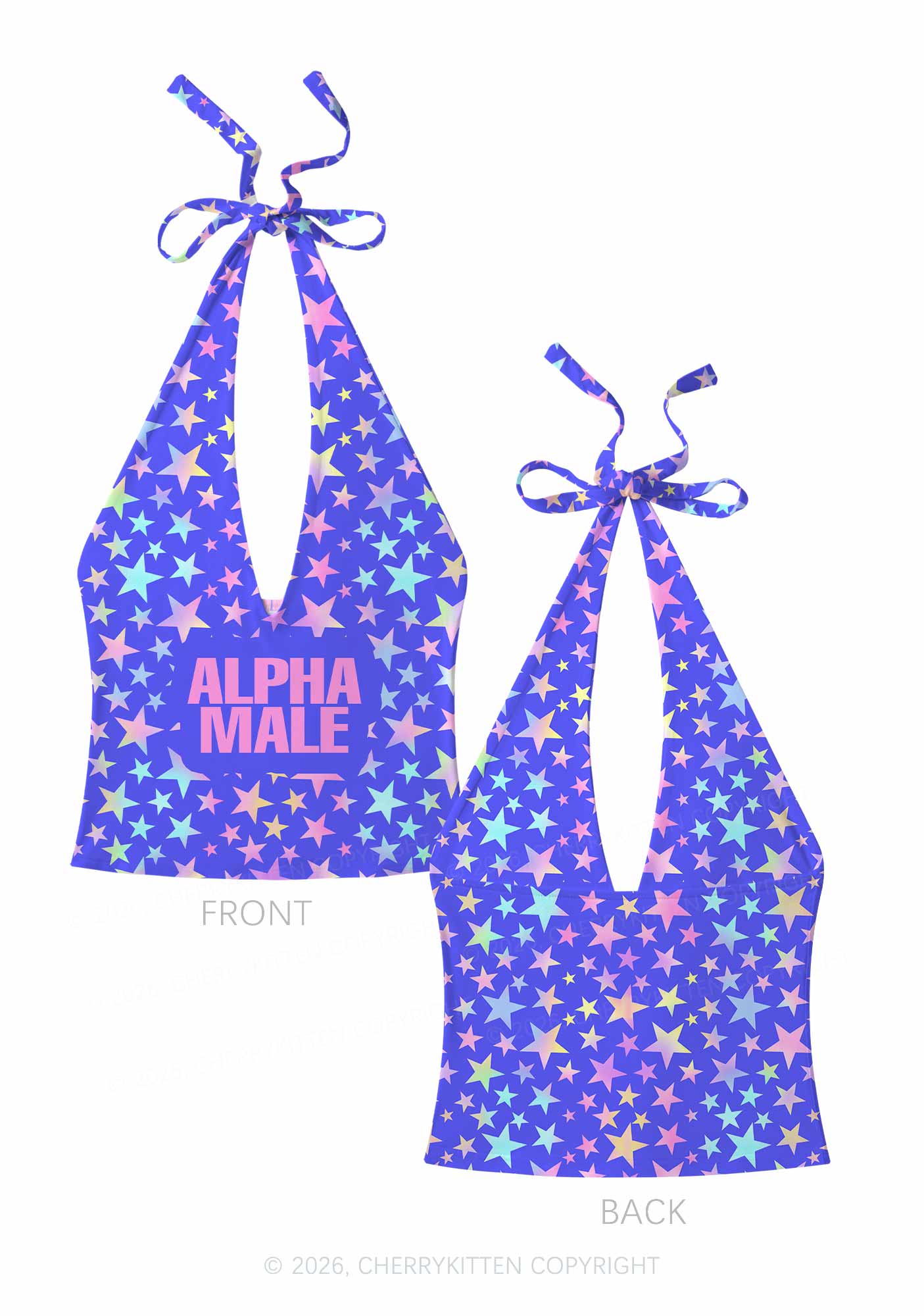 Purple Alpha Male Pride Y2K Print Halter Deep V Neck Cami Cherrykitten