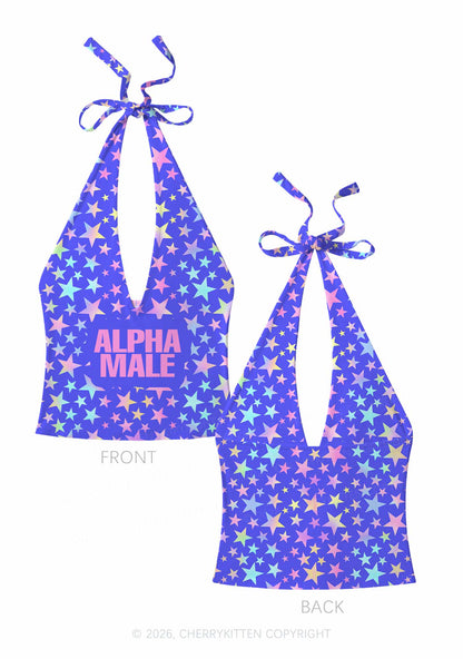 Purple Alpha Male Pride Y2K Print Halter Deep V Neck Cami Cherrykitten