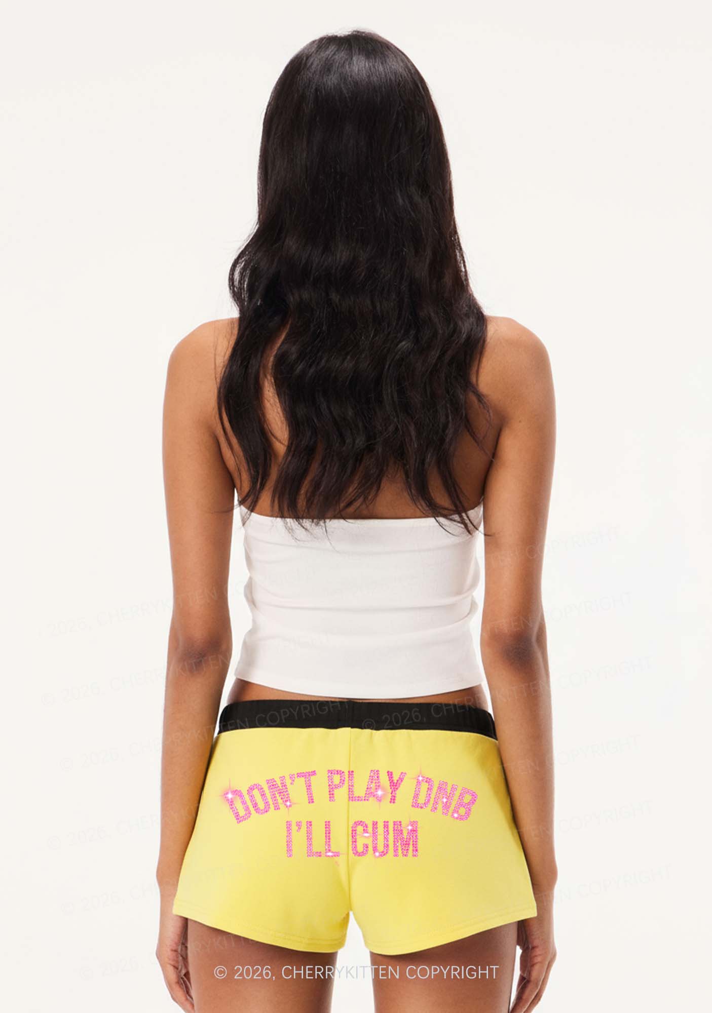 Rhinestone Dont Play DNB Y2K Drawstring Mini Shorts Cherrykitten