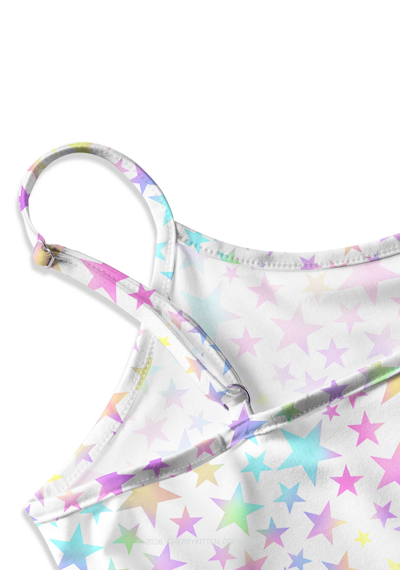 Rainbow Star On White Y2K Print Slip Dress Cherrykitten