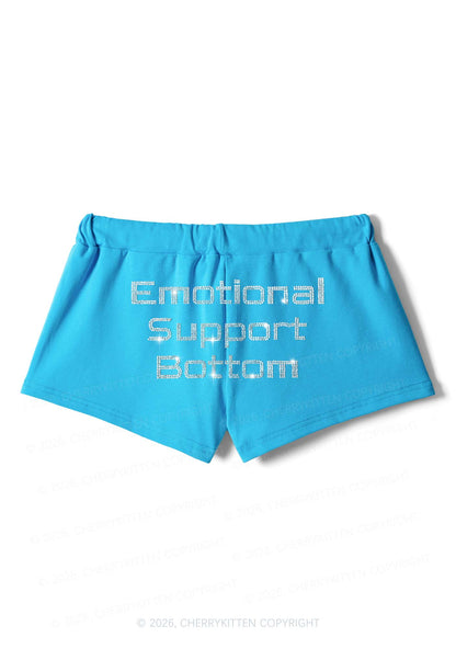 Rhinestone Emotional Support Bottom Pride Y2K Drawstring Mini Shorts Cherrykitten
