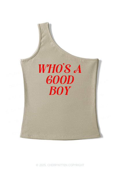 Whos A Good Boy Y2K One Shoulder Tank Top Cherrykitten