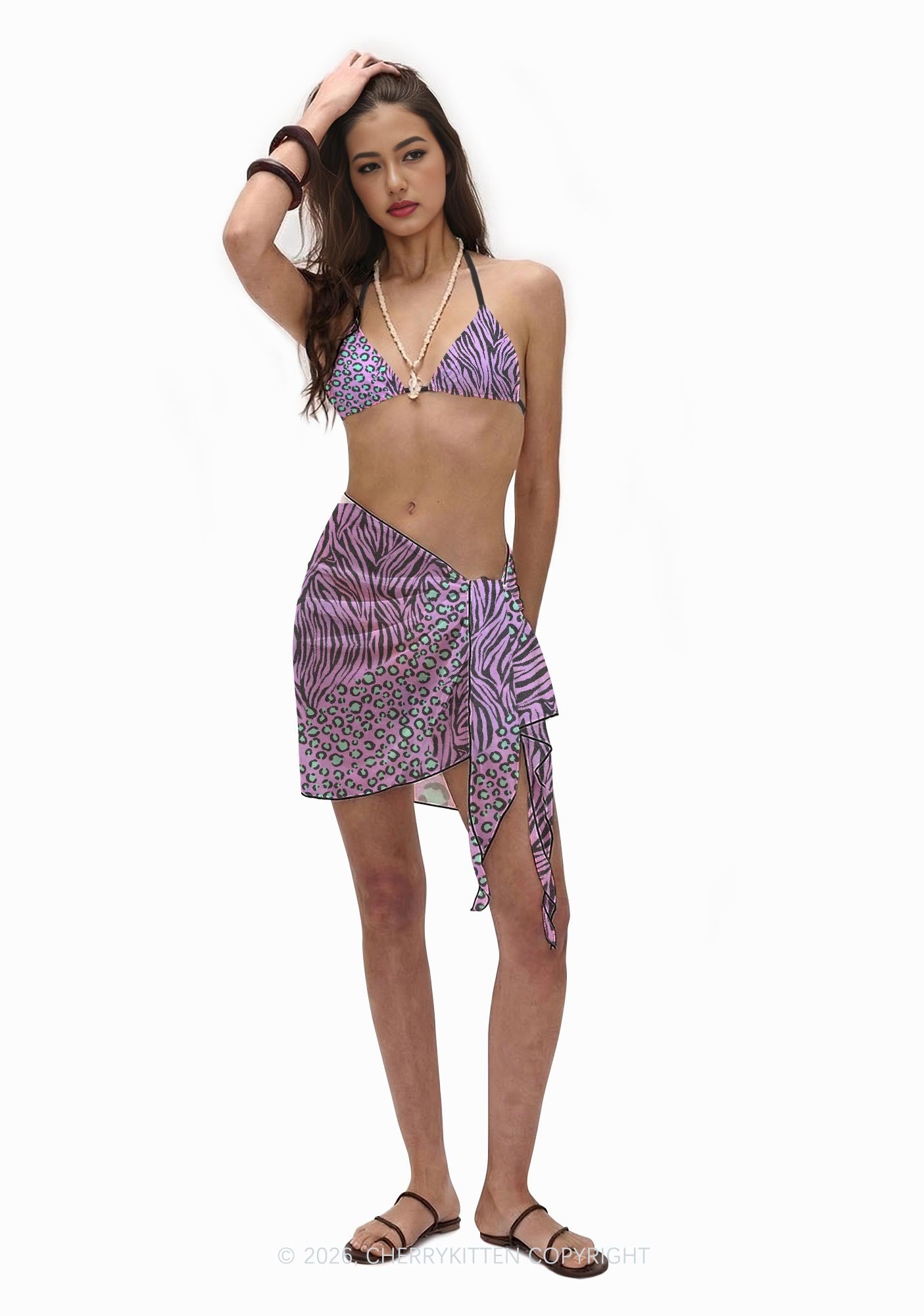 Purple Mixed Zebra Leopard Y2K Print Bikini Set Cherrykitten