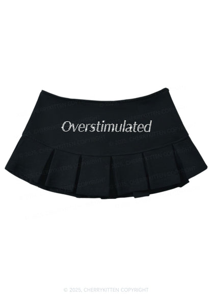 Rhinestone Overstimulated Y2K Mini Pleated Skirts Cherrykitten