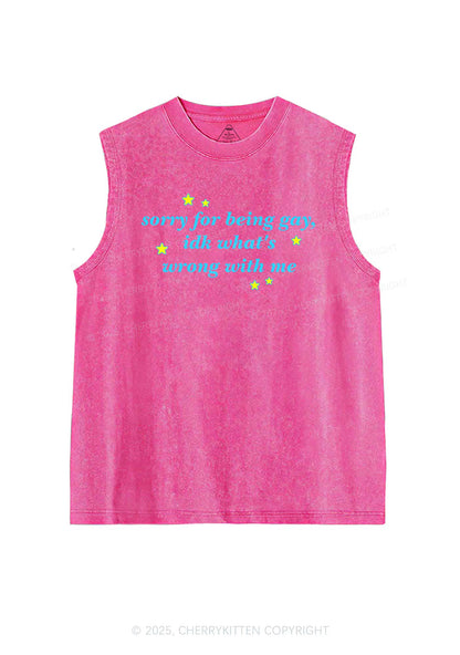 Sorry For Being Gay Pride Y2K Washed Muscle Tank Cherrykitten