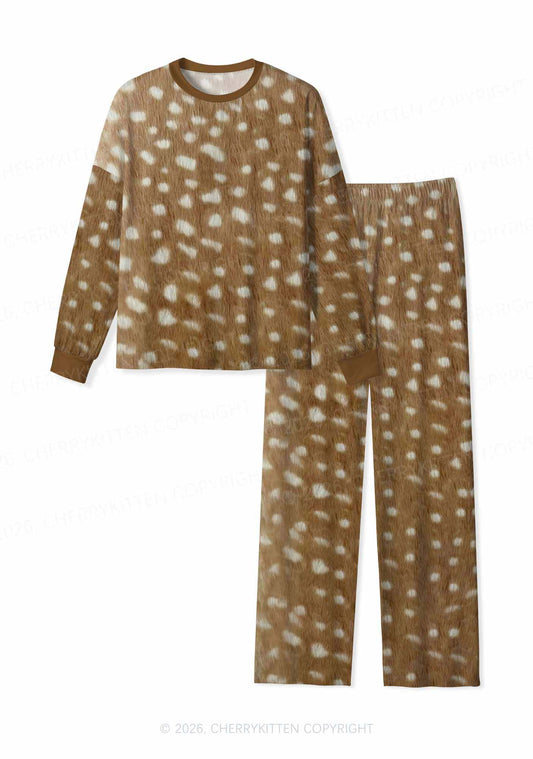 Deer Texture Y2K Print Long Sleeve Pajama Set Cherrykitten
